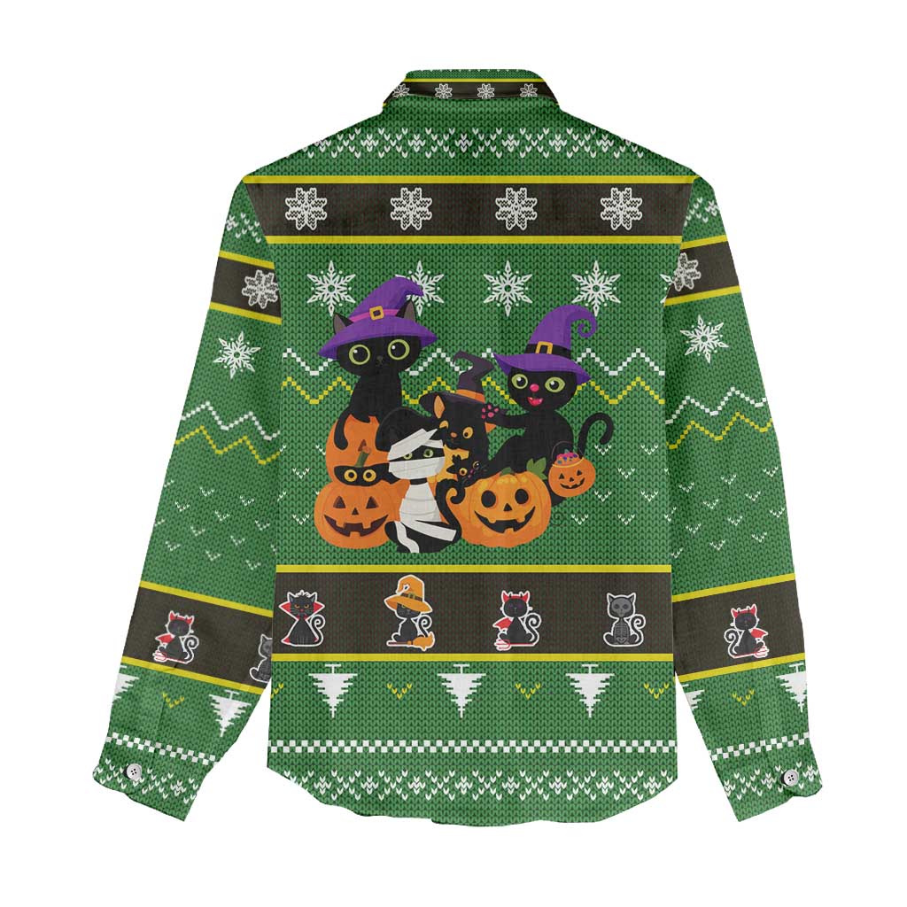 Cat Cute Witcher Noel Christmas Women Casual Shirt Xmas Holiday Patterns - Wonder Print Shop