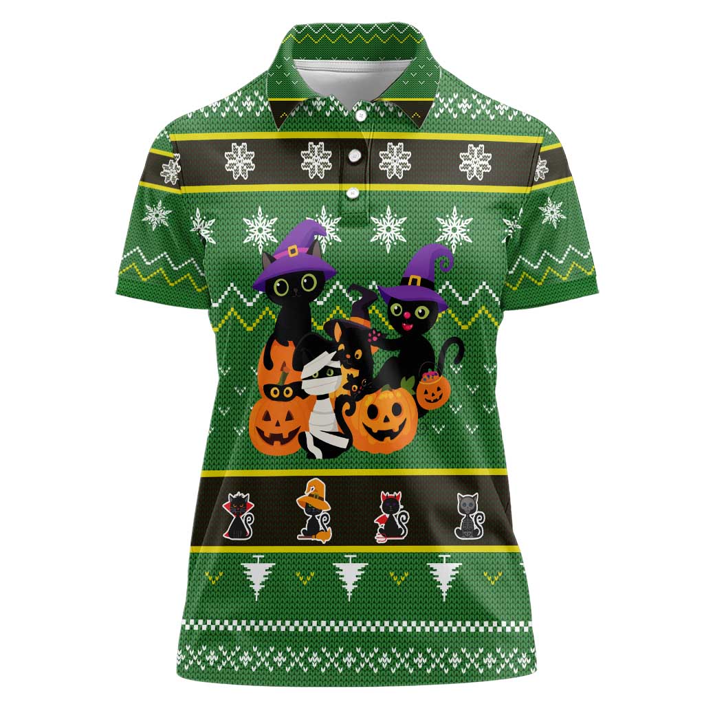 Cat Cute Witcher Noel Christmas Women Polo Shirt Xmas Holiday Patterns - Wonder Print Shop