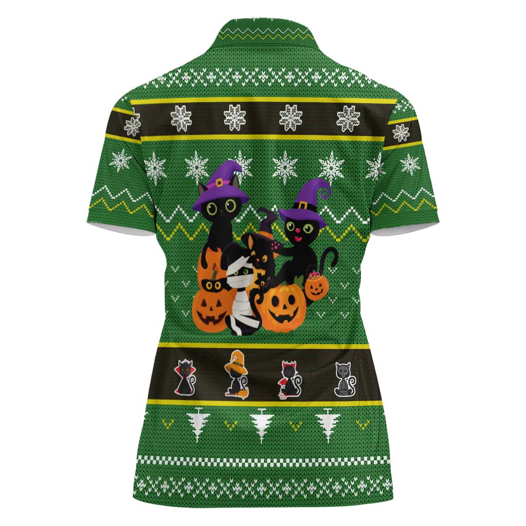 Cat Cute Witcher Noel Christmas Women Polo Shirt Xmas Holiday Patterns - Wonder Print Shop