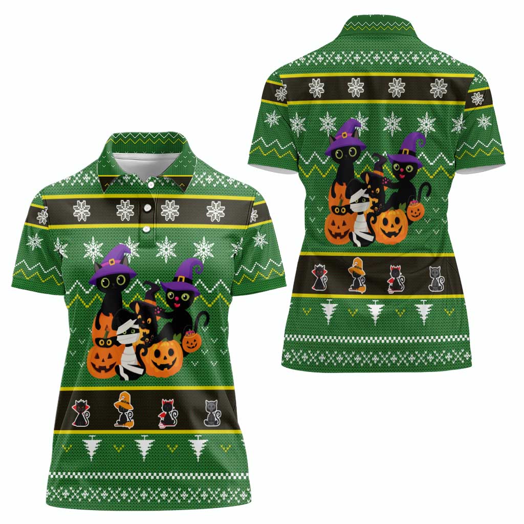 Cat Cute Witcher Noel Christmas Women Polo Shirt Xmas Holiday Patterns - Wonder Print Shop