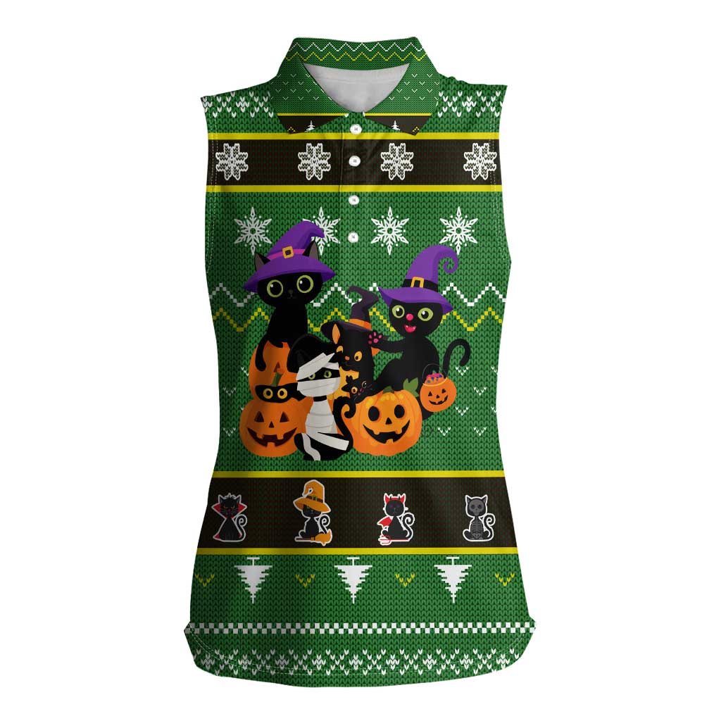 Cat Cute Witcher Noel Christmas Women Sleeveless Polo Shirt Xmas Holiday Patterns - Wonder Print Shop