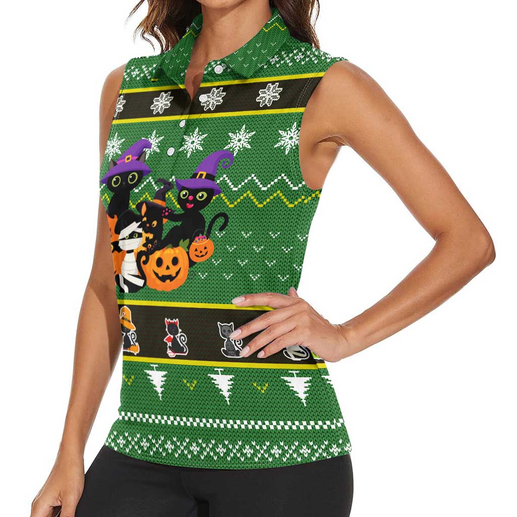 Cat Cute Witcher Noel Christmas Women Sleeveless Polo Shirt Xmas Holiday Patterns - Wonder Print Shop