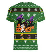 Cat Cute Witcher Noel Christmas Women V-Neck T-Shirt Xmas Holiday Patterns - Wonder Print Shop