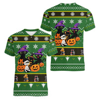 Cat Cute Witcher Noel Christmas Women V-Neck T-Shirt Xmas Holiday Patterns - Wonder Print Shop
