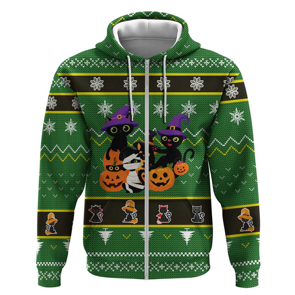 Cat Cute Witcher Noel Christmas Zip Hoodie Xmas Holiday Patterns - Wonder Print Shop