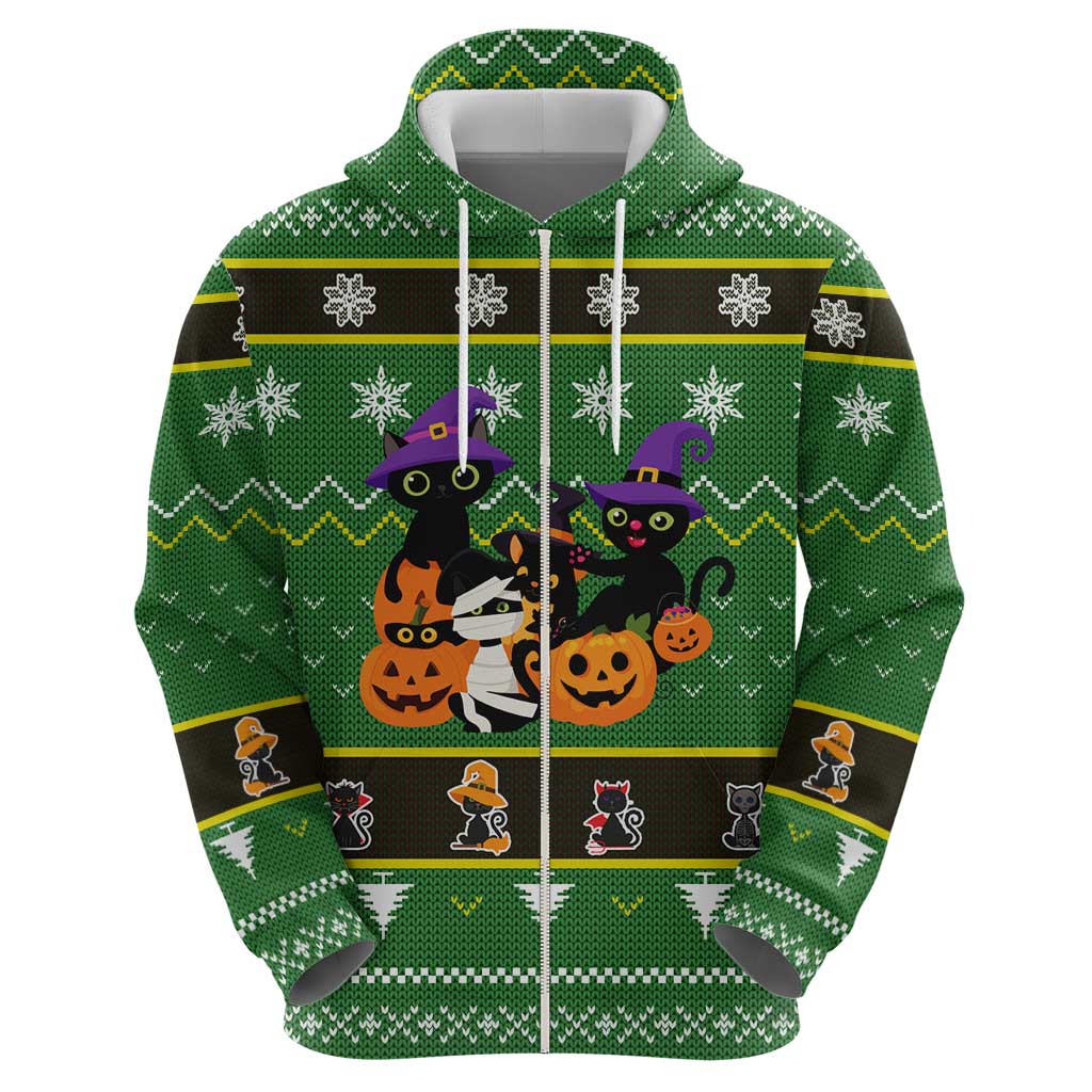 Cat Cute Witcher Noel Christmas Zip Hoodie Xmas Holiday Patterns - Wonder Print Shop