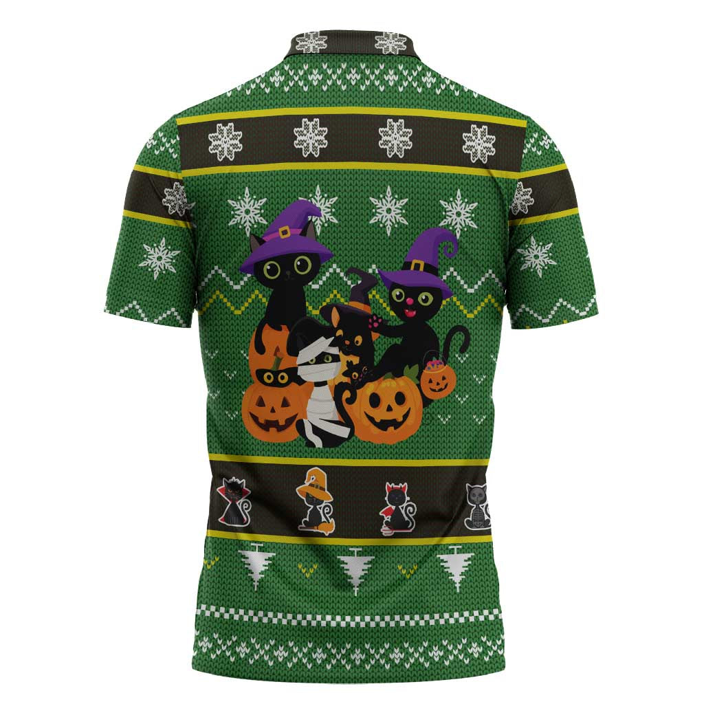 Cat Cute Witcher Noel Christmas Zipper Polo Shirt Xmas Holiday Patterns - Wonder Print Shop