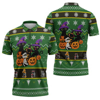 Cat Cute Witcher Noel Christmas Zipper Polo Shirt Xmas Holiday Patterns - Wonder Print Shop