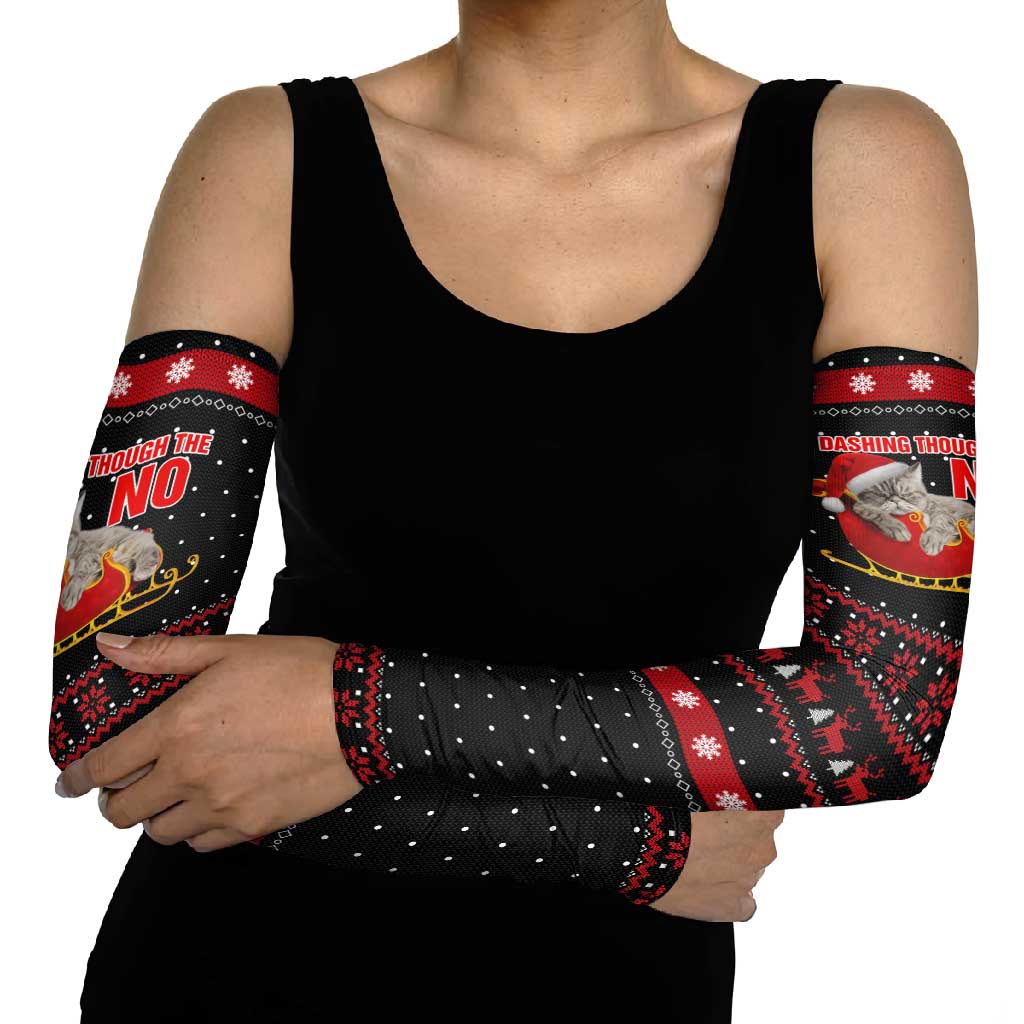 Cat Dashing Through The No Christmas Arm Sleeves Xmas Holiday Patterns - Wonder Print Shop
