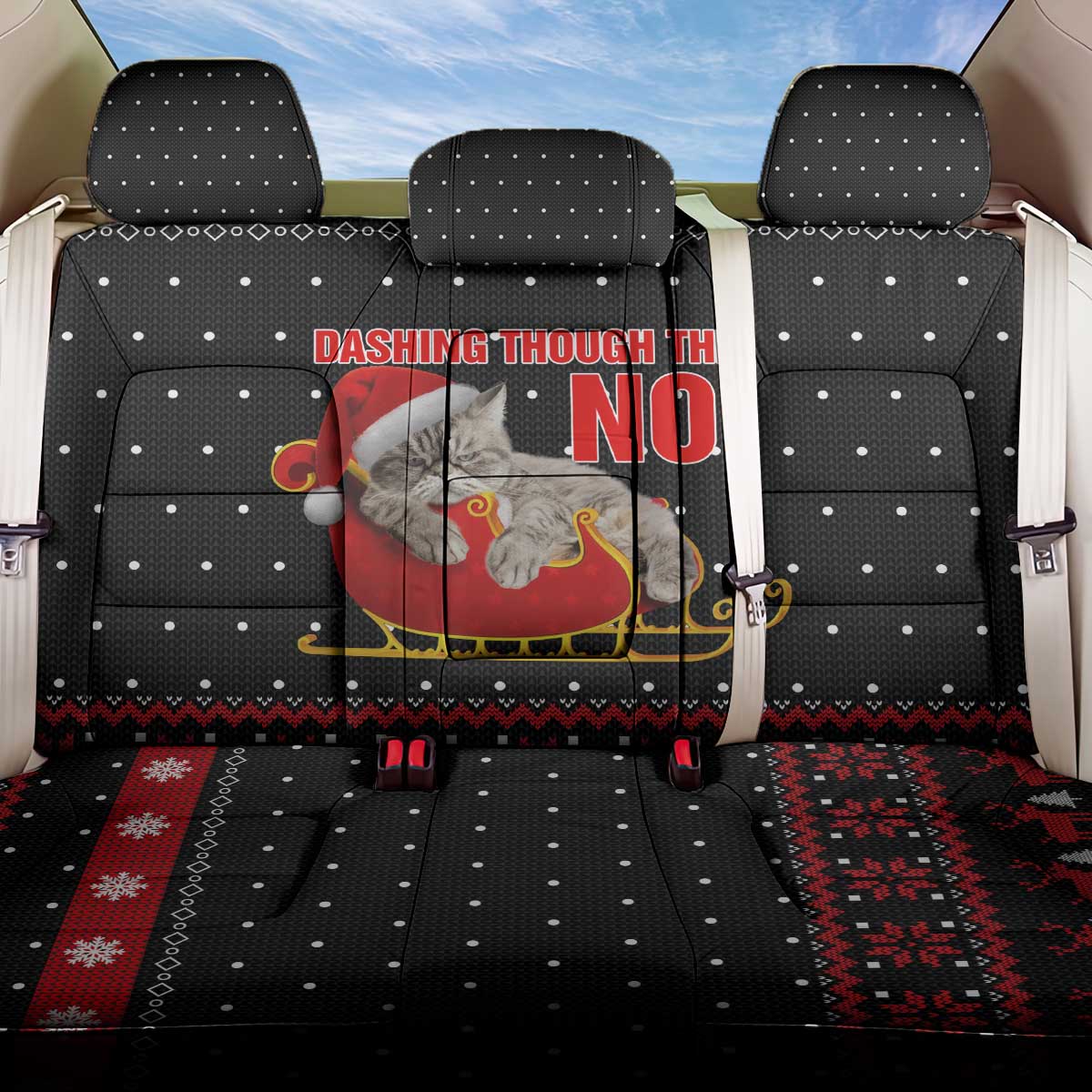 Cat Dashing Through The No Christmas Back Car Seat Cover Xmas Holiday Patterns - Wonder Print Shop