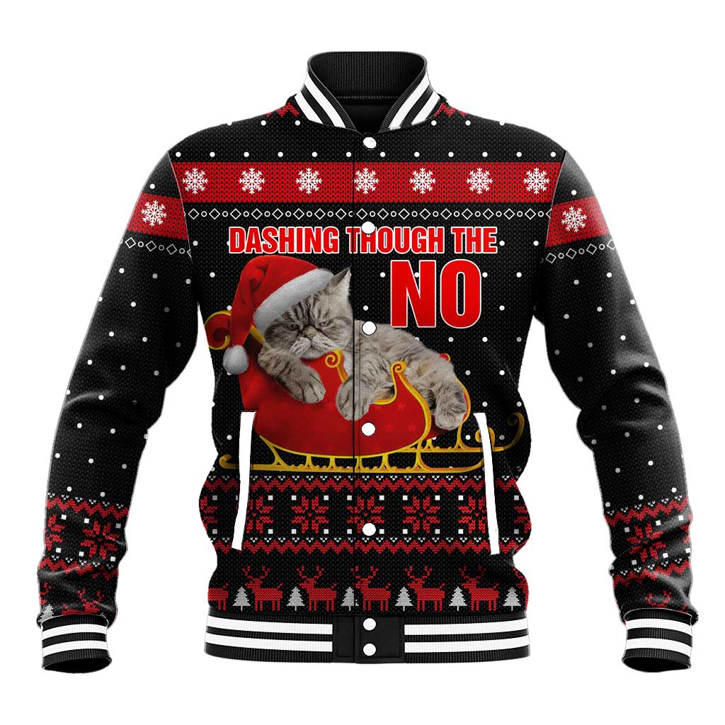 Cat Dashing Through The No Christmas Baseball Jacket Xmas Holiday Patterns - Wonder Print Shop