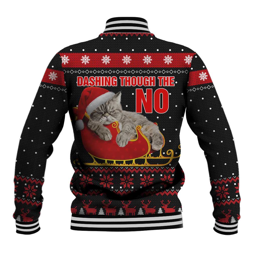 Cat Dashing Through The No Christmas Baseball Jacket Xmas Holiday Patterns - Wonder Print Shop