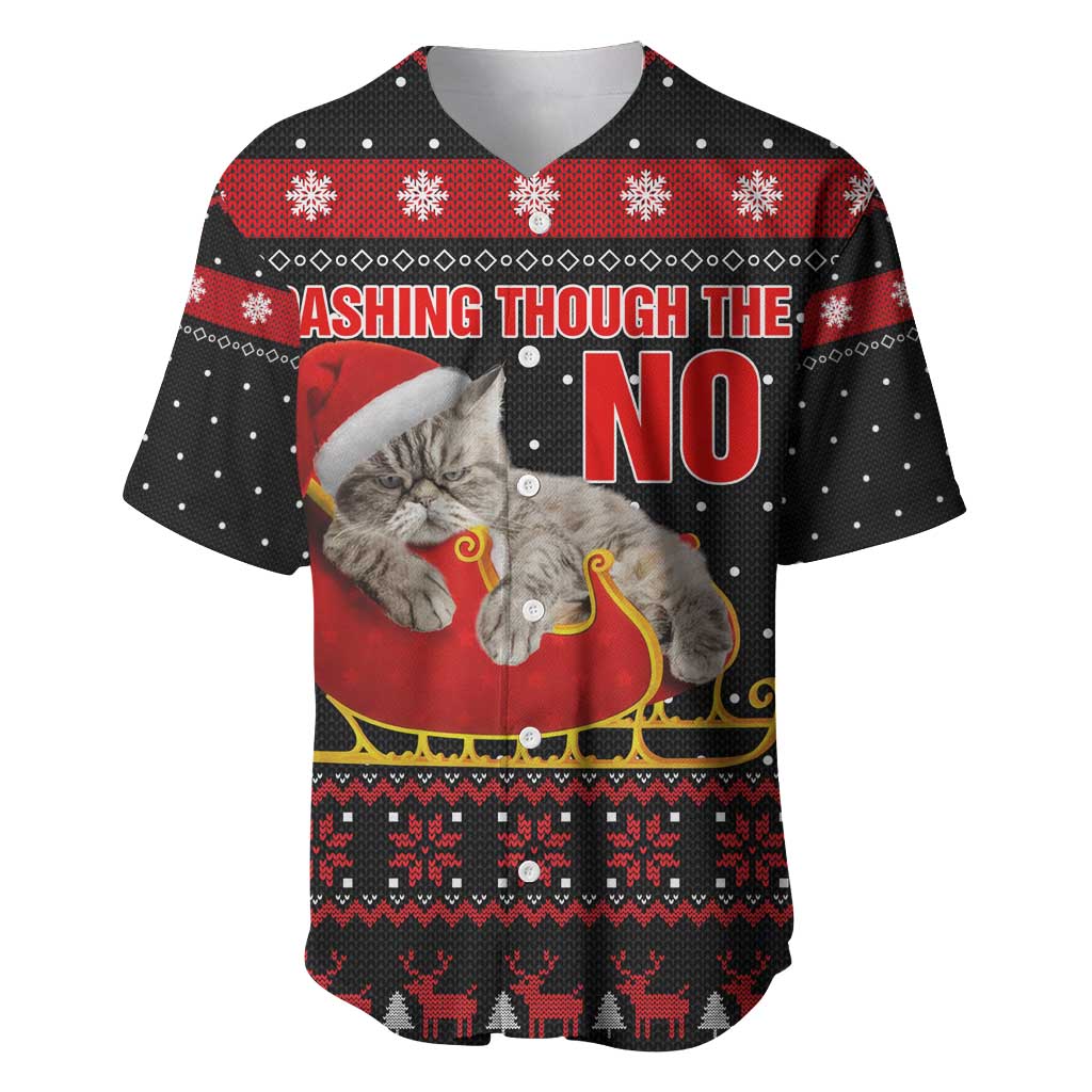 Cat Dashing Through The No Christmas Baseball Jersey Xmas Holiday Patterns - Wonder Print Shop