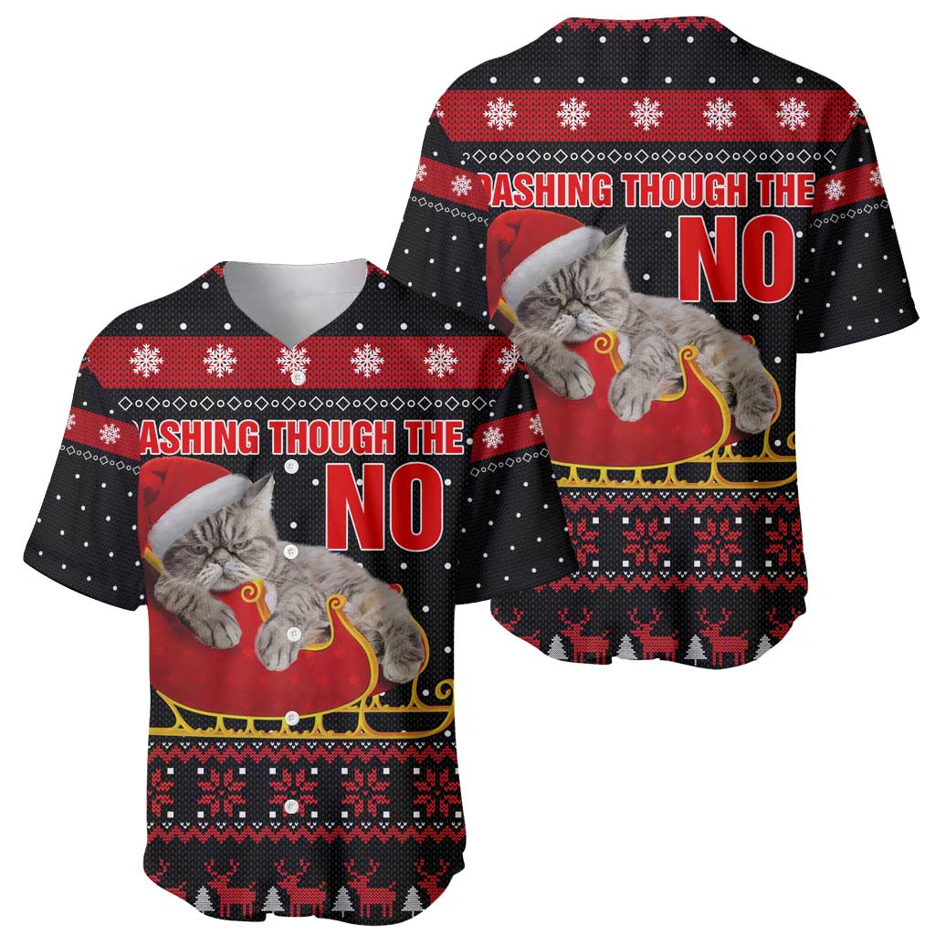 Cat Dashing Through The No Christmas Baseball Jersey Xmas Holiday Patterns - Wonder Print Shop