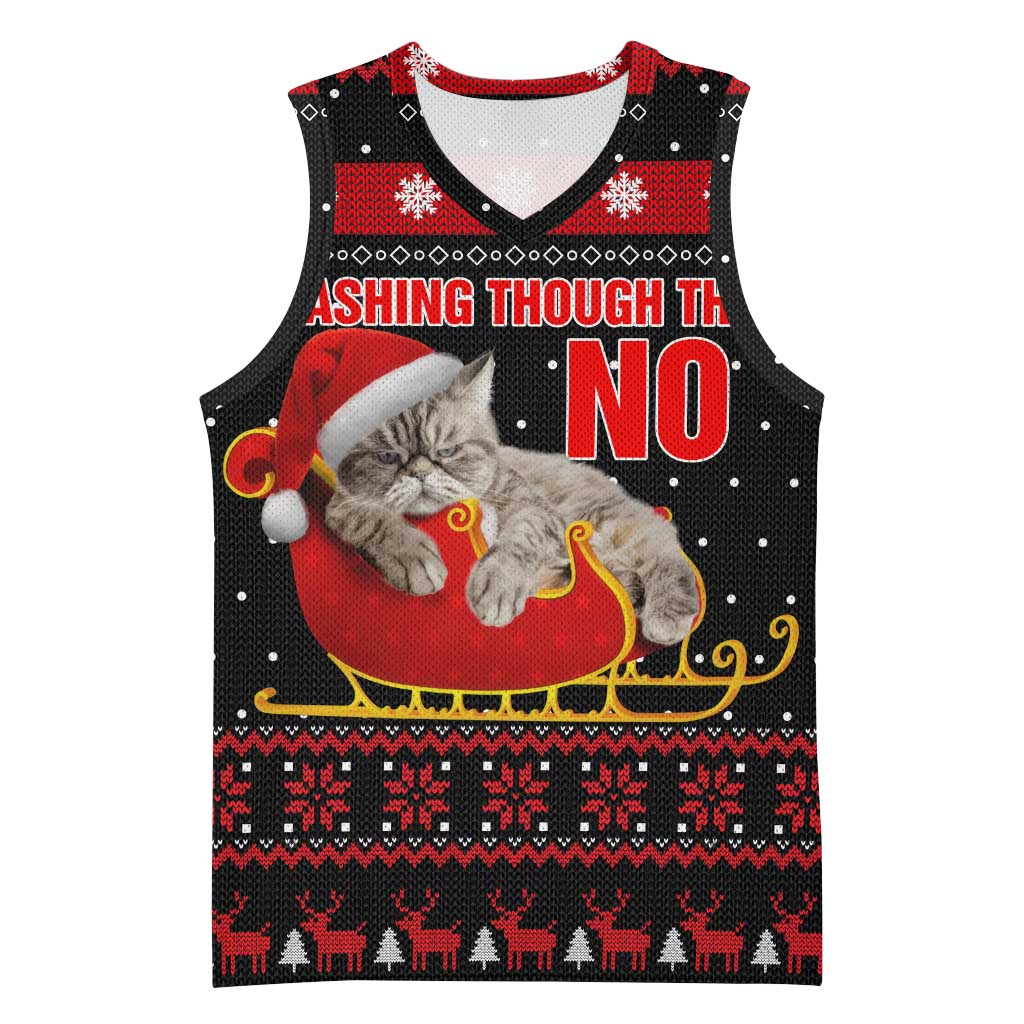 Cat Dashing Through The No Christmas Basketball Jersey Xmas Holiday Patterns - Wonder Print Shop
