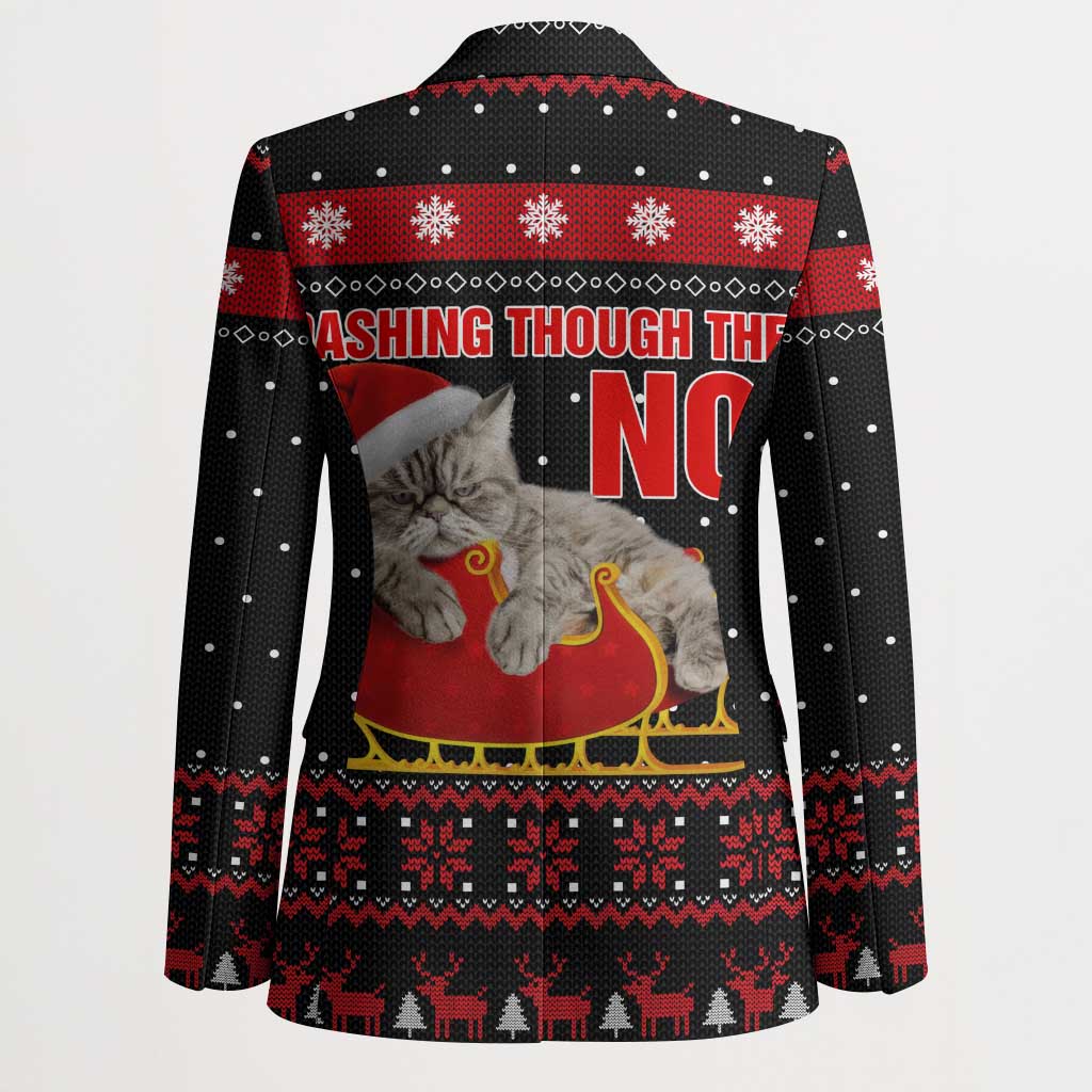 Cat Dashing Through The No Christmas Blazer Xmas Holiday Patterns - Wonder Print Shop