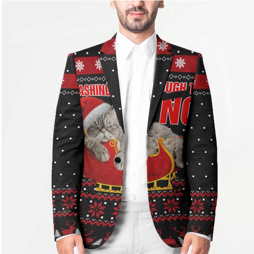 Cat Dashing Through The No Christmas Blazer Xmas Holiday Patterns - Wonder Print Shop