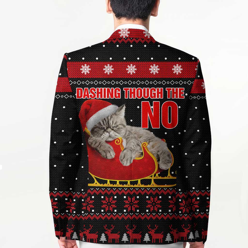 Cat Dashing Through The No Christmas Blazer Xmas Holiday Patterns - Wonder Print Shop