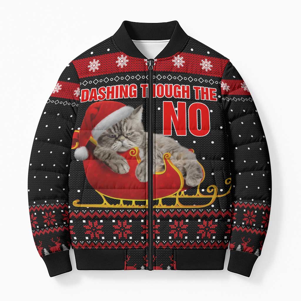 Cat Dashing Through The No Christmas Bomber Puffer Jacket Xmas Holiday Patterns - Wonder Print Shop