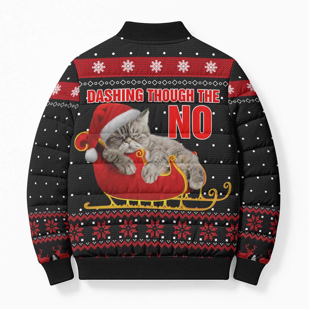 Cat Dashing Through The No Christmas Bomber Puffer Jacket Xmas Holiday Patterns - Wonder Print Shop