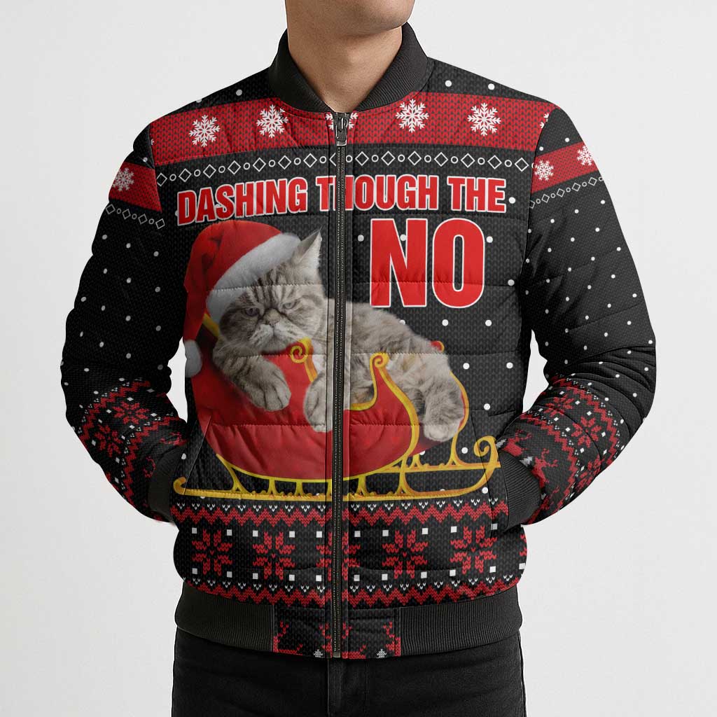 Cat Dashing Through The No Christmas Bomber Puffer Jacket Xmas Holiday Patterns - Wonder Print Shop