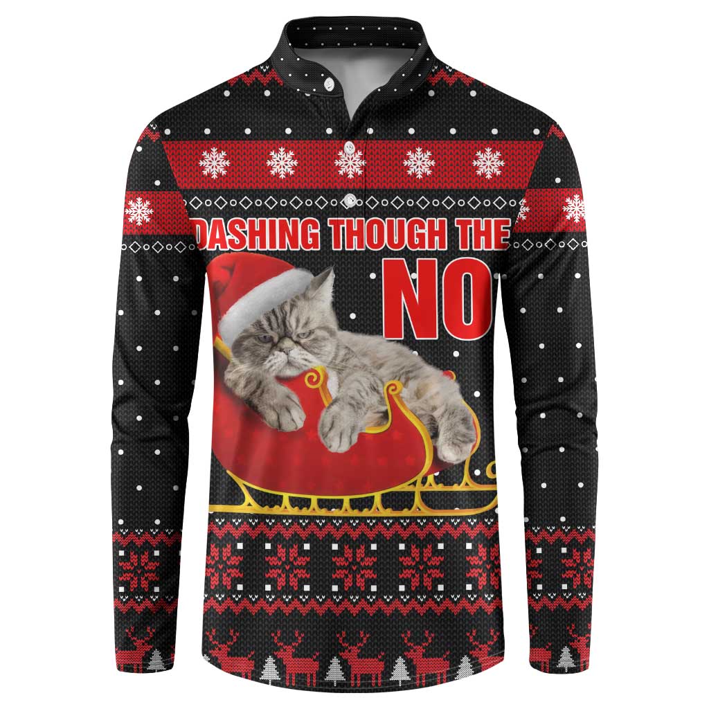 Cat Dashing Through The No Christmas Button Sweatshirt Xmas Holiday Patterns - Wonder Print Shop