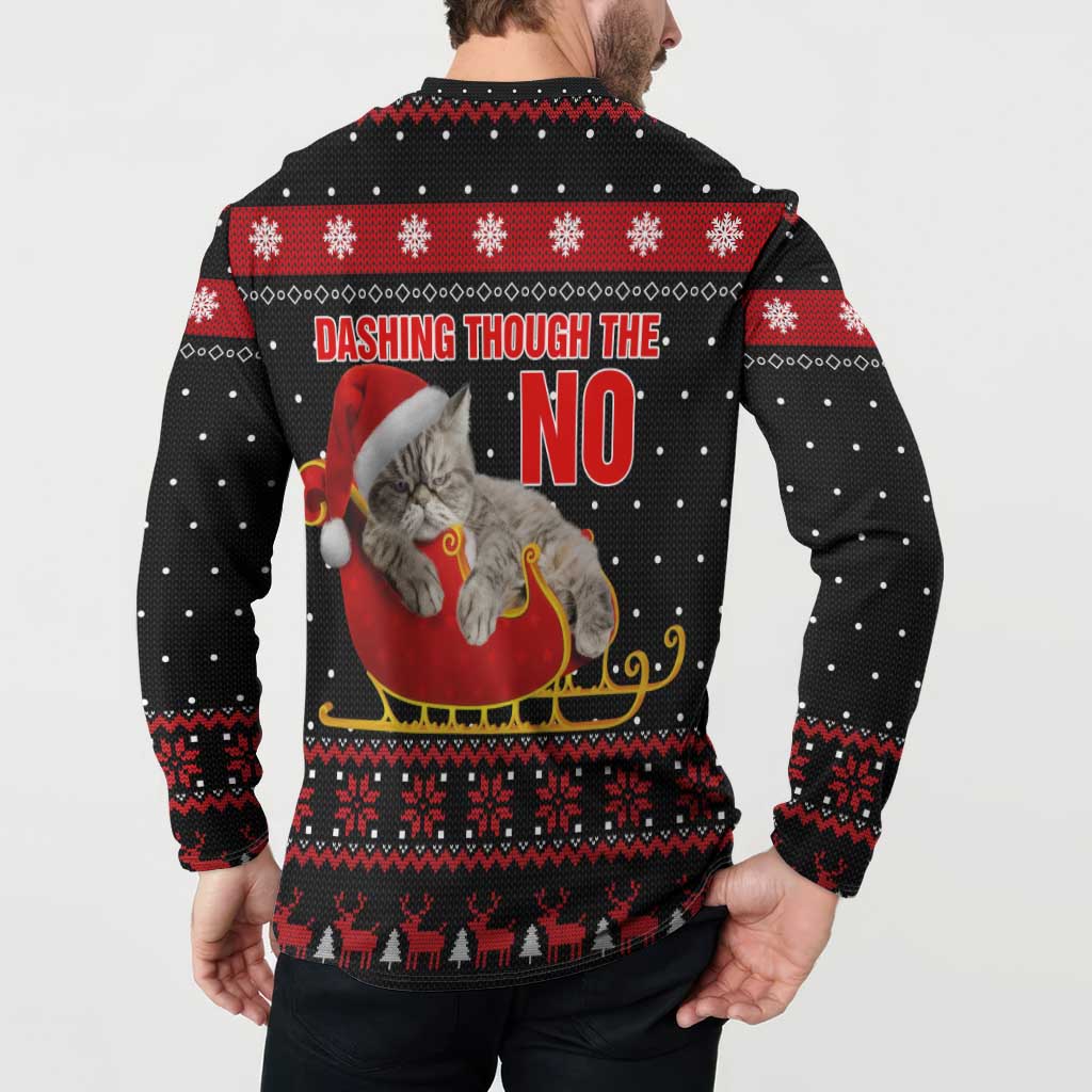 Cat Dashing Through The No Christmas Button Sweatshirt Xmas Holiday Patterns - Wonder Print Shop