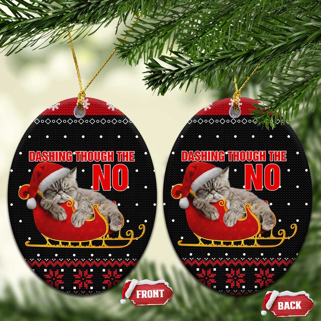 Cat Dashing Through The No Christmas Ceramic Ornament Xmas Holiday Patterns - Wonder Print Shop