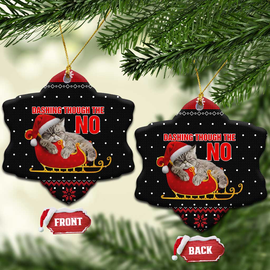 Cat Dashing Through The No Christmas Ceramic Ornament Xmas Holiday Patterns - Wonder Print Shop