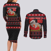 Cat Dashing Through The No Christmas Couples Matching Long Sleeve Bodycon Dress and Long Sleeve Button Shirt Xmas Holiday Patterns - Wonder Print Shop