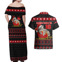Cat Dashing Through The No Christmas Couples Matching Off Shoulder Maxi Dress and Hawaiian Shirt Xmas Holiday Patterns - Wonder Print Shop