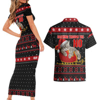 Cat Dashing Through The No Christmas Couples Matching Short Sleeve Bodycon Dress and Hawaiian Shirt Xmas Holiday Patterns - Wonder Print Shop