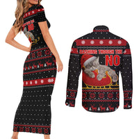 Cat Dashing Through The No Christmas Couples Matching Short Sleeve Bodycon Dress and Long Sleeve Button Shirt Xmas Holiday Patterns - Wonder Print Shop