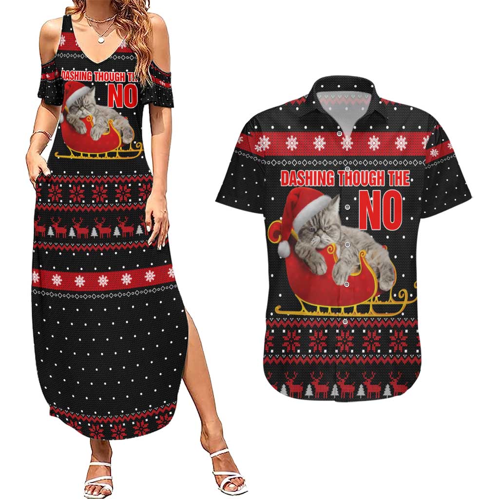 Cat Dashing Through The No Christmas Couples Matching Summer Maxi Dress and Hawaiian Shirt Xmas Holiday Patterns - Wonder Print Shop