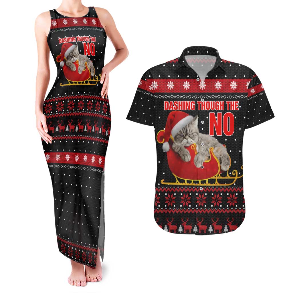 Cat Dashing Through The No Christmas Couples Matching Tank Maxi Dress and Hawaiian Shirt Xmas Holiday Patterns - Wonder Print Shop