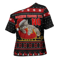 Cat Dashing Through The No Christmas Cross Shoulder Shirt Xmas Holiday Patterns - Wonder Print Shop