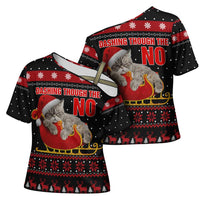 Cat Dashing Through The No Christmas Cross Shoulder Shirt Xmas Holiday Patterns - Wonder Print Shop