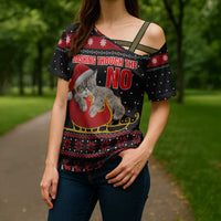 Cat Dashing Through The No Christmas Cross Shoulder Shirt Xmas Holiday Patterns - Wonder Print Shop