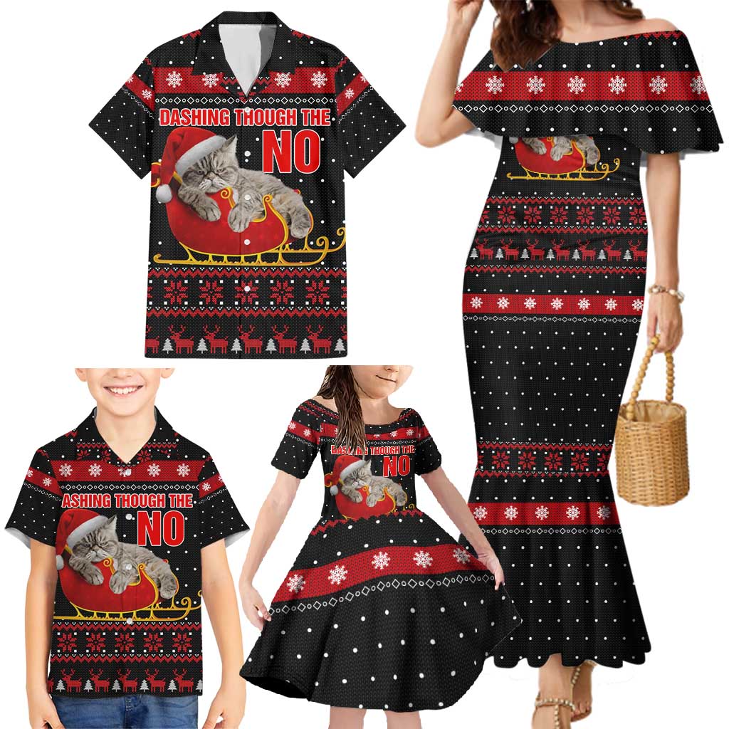 Cat Dashing Through The No Christmas Family Matching Mermaid Dress and Hawaiian Shirt Xmas Holiday Patterns - Wonder Print Shop