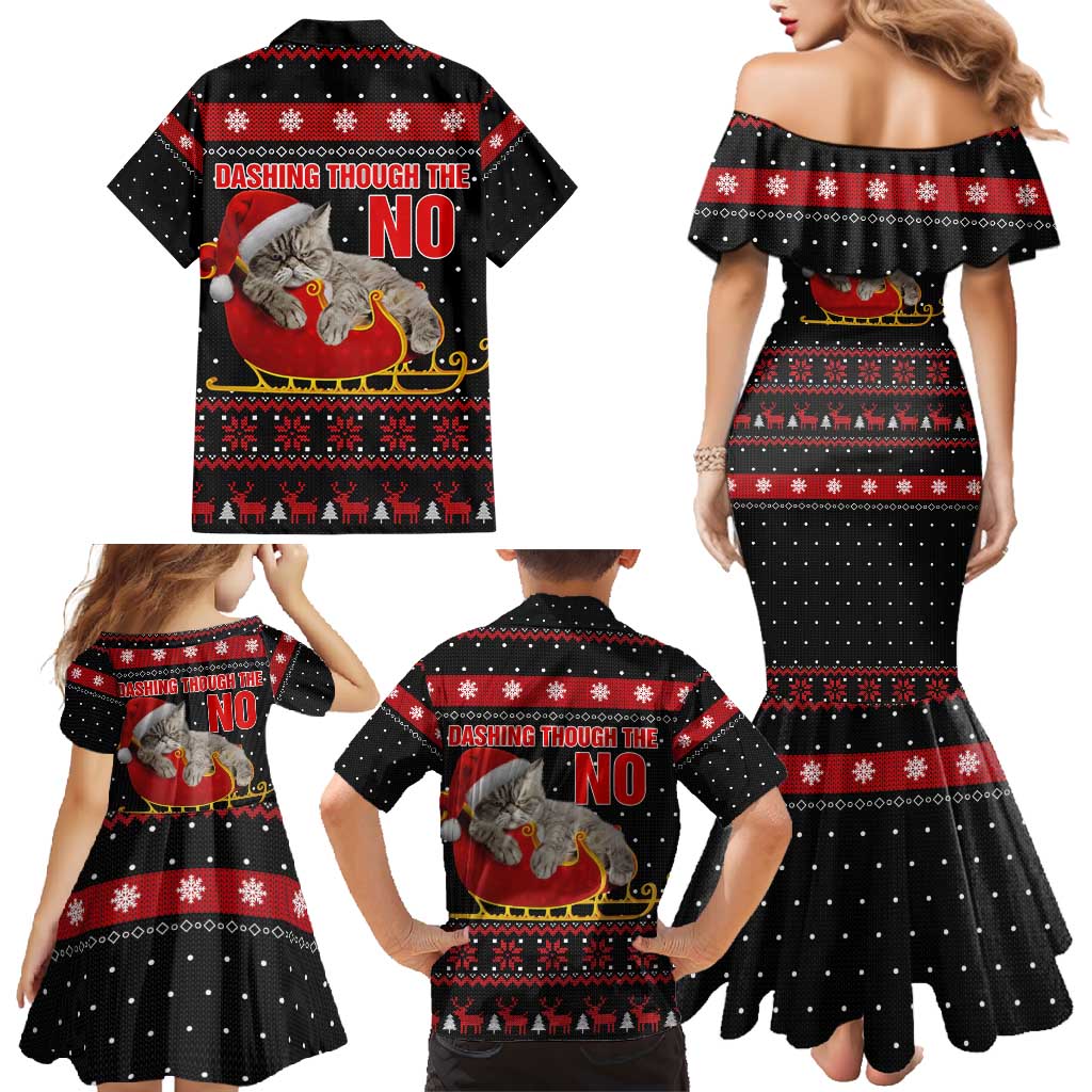 Cat Dashing Through The No Christmas Family Matching Mermaid Dress and Hawaiian Shirt Xmas Holiday Patterns - Wonder Print Shop