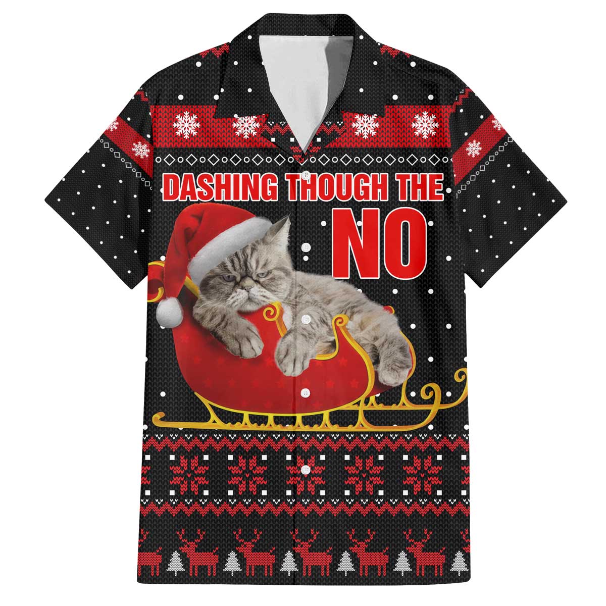 Cat Dashing Through The No Christmas Family Matching Off The Shoulder Long Sleeve Dress and Hawaiian Shirt Xmas Holiday Patterns - Wonder Print Shop