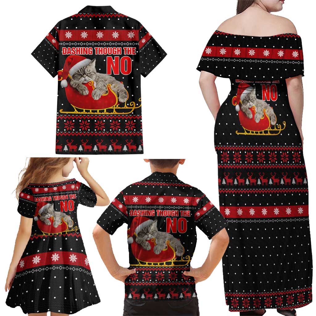 Cat Dashing Through The No Christmas Family Matching Off Shoulder Maxi Dress and Hawaiian Shirt Xmas Holiday Patterns - Wonder Print Shop