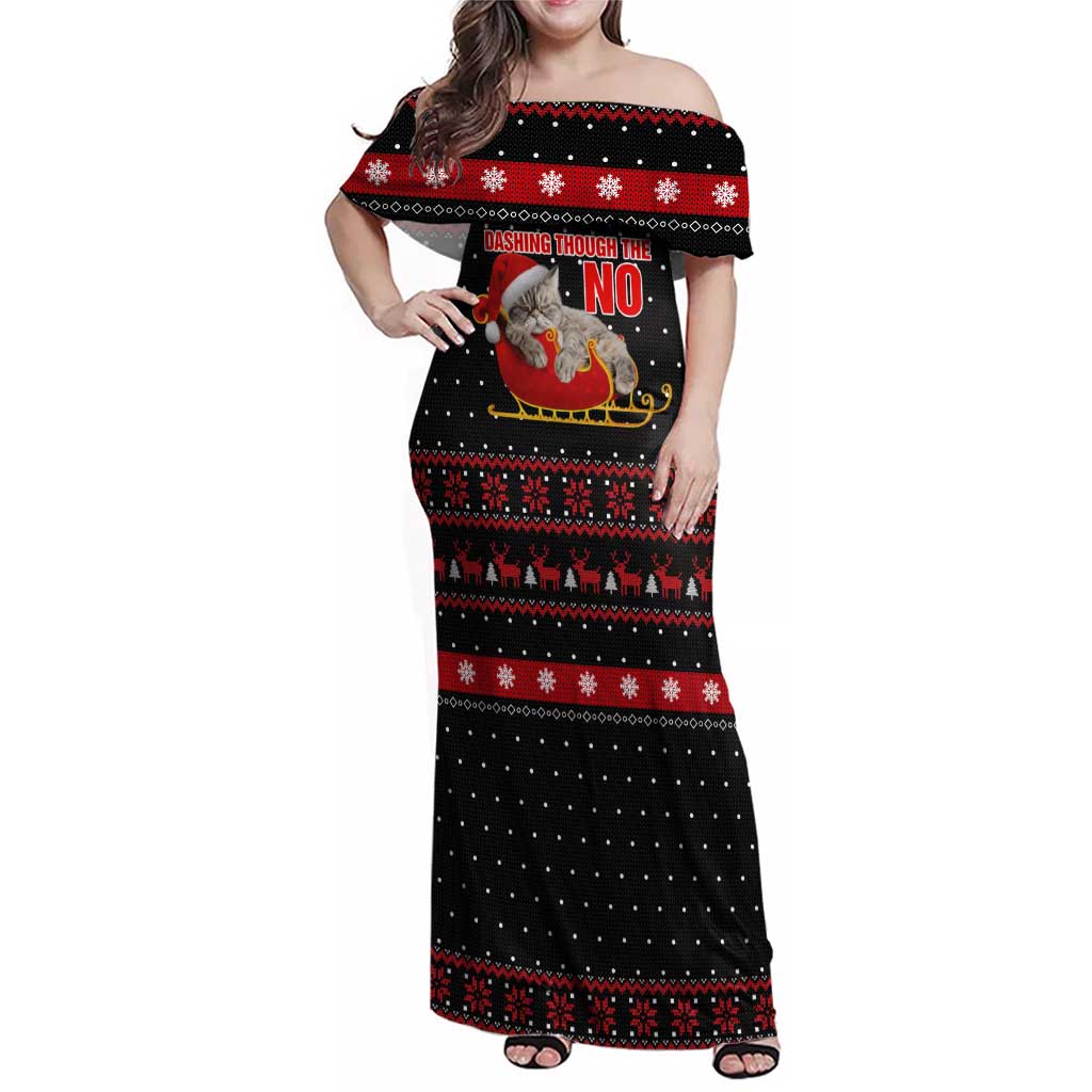 Cat Dashing Through The No Christmas Family Matching Off Shoulder Maxi Dress and Hawaiian Shirt Xmas Holiday Patterns - Wonder Print Shop