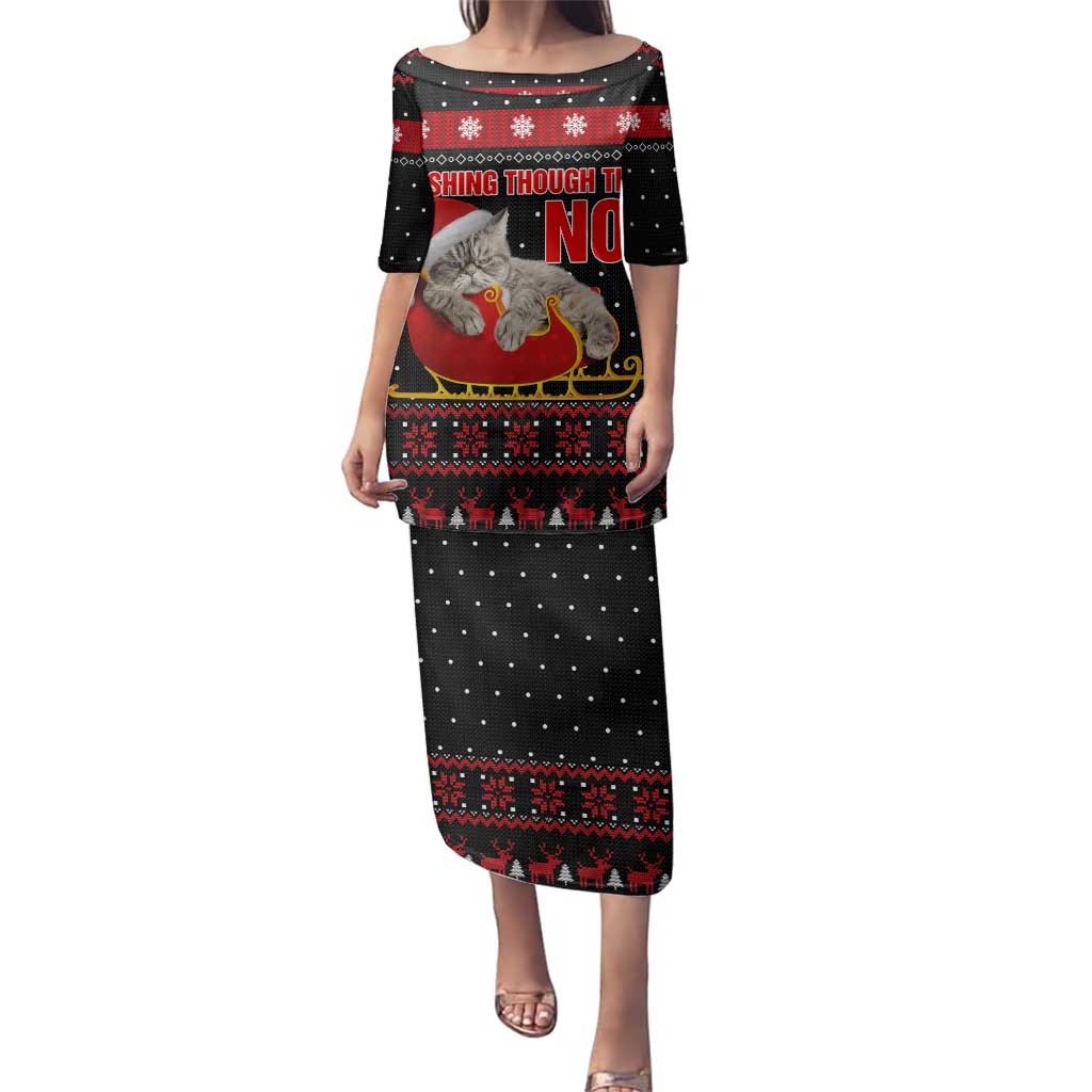 Cat Dashing Through The No Christmas Family Matching Puletasi and Hawaiian Shirt Xmas Holiday Patterns - Wonder Print Shop