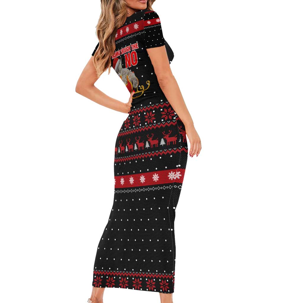 Cat Dashing Through The No Christmas Family Matching Short Sleeve Bodycon Dress and Hawaiian Shirt Xmas Holiday Patterns - Wonder Print Shop