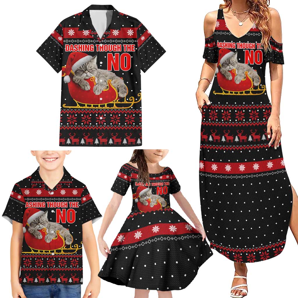 Cat Dashing Through The No Christmas Family Matching Summer Maxi Dress and Hawaiian Shirt Xmas Holiday Patterns - Wonder Print Shop
