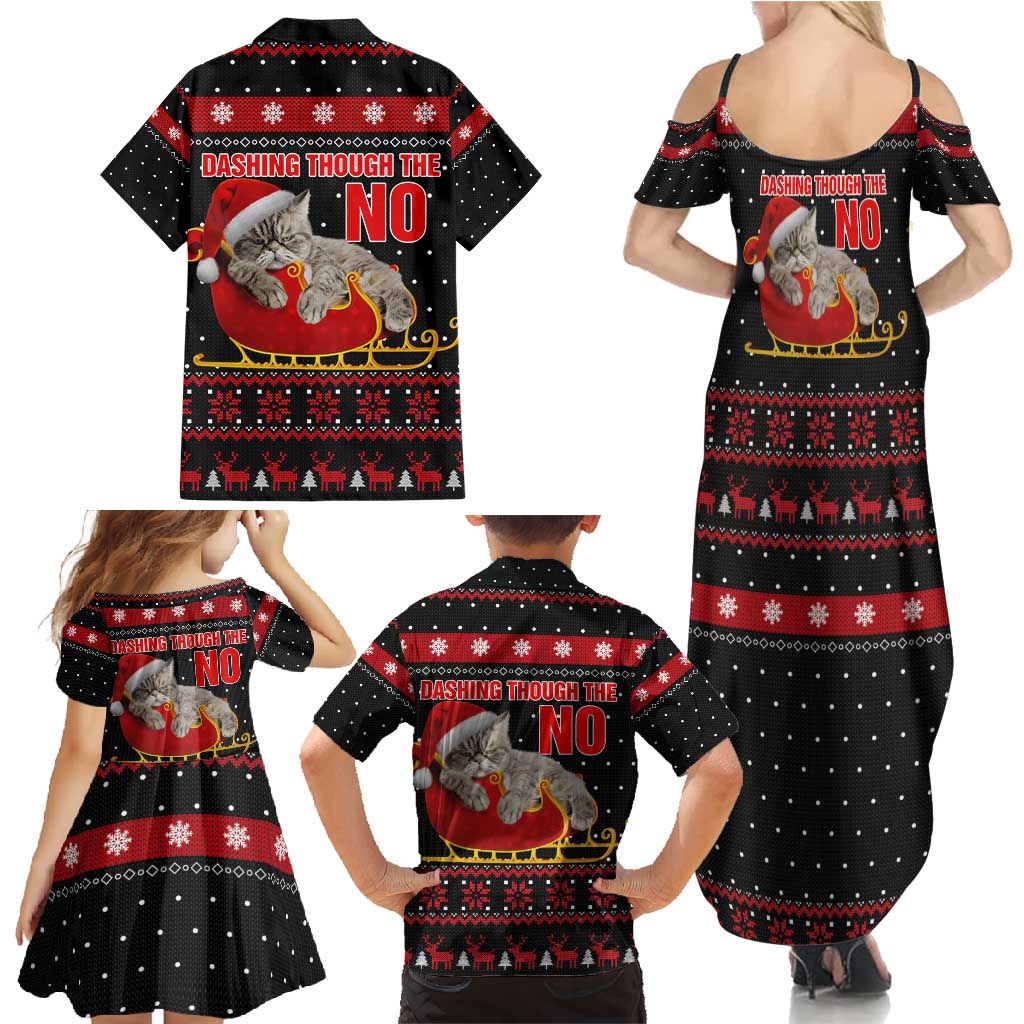 Cat Dashing Through The No Christmas Family Matching Summer Maxi Dress and Hawaiian Shirt Xmas Holiday Patterns - Wonder Print Shop