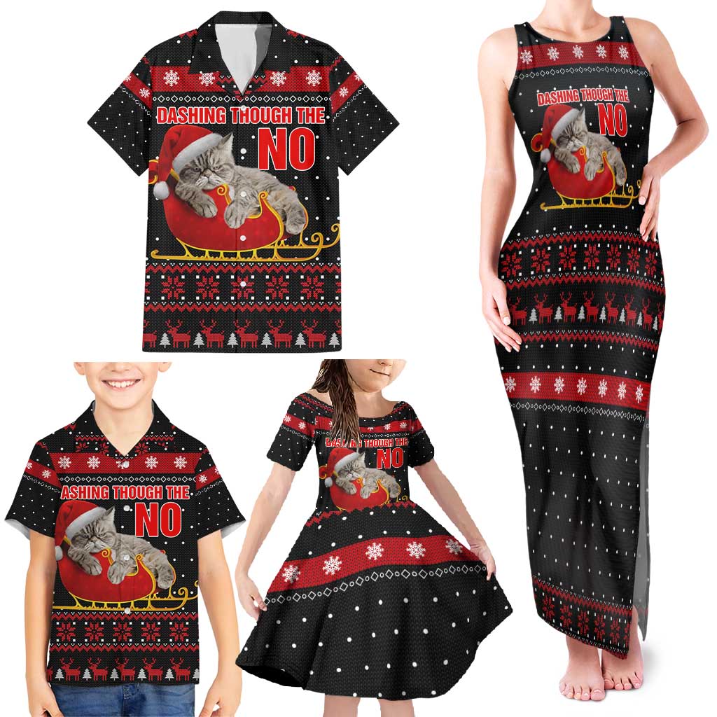 Cat Dashing Through The No Christmas Family Matching Tank Maxi Dress and Hawaiian Shirt Xmas Holiday Patterns - Wonder Print Shop