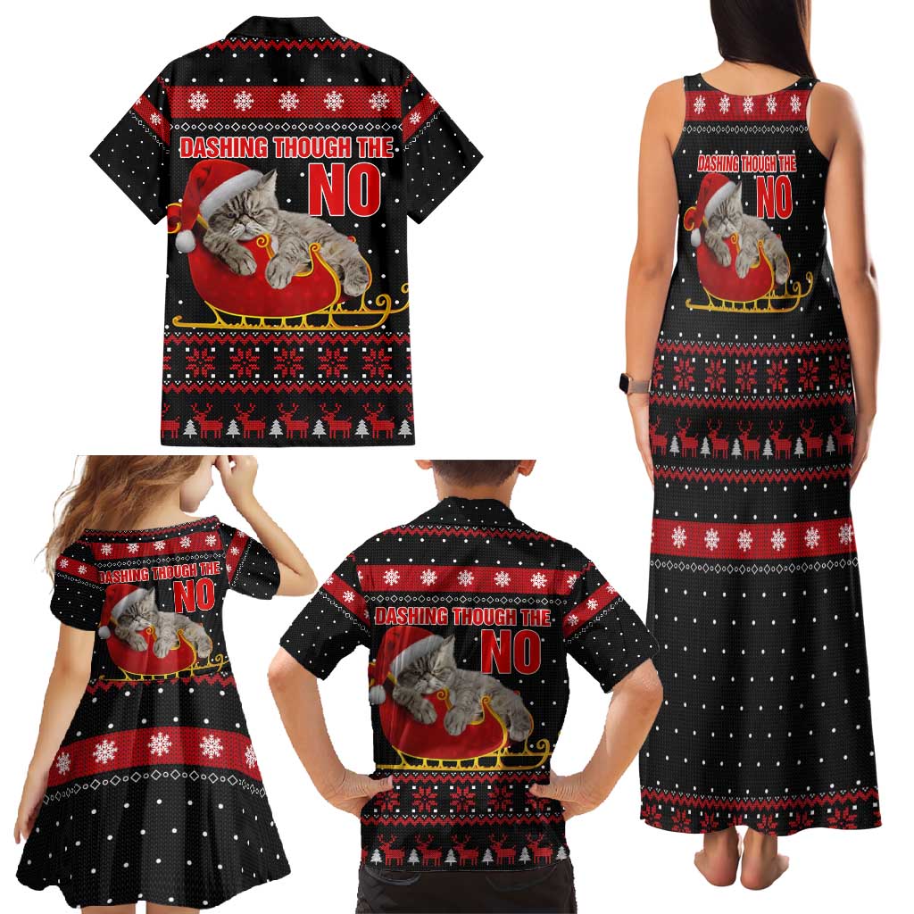 Cat Dashing Through The No Christmas Family Matching Tank Maxi Dress and Hawaiian Shirt Xmas Holiday Patterns - Wonder Print Shop