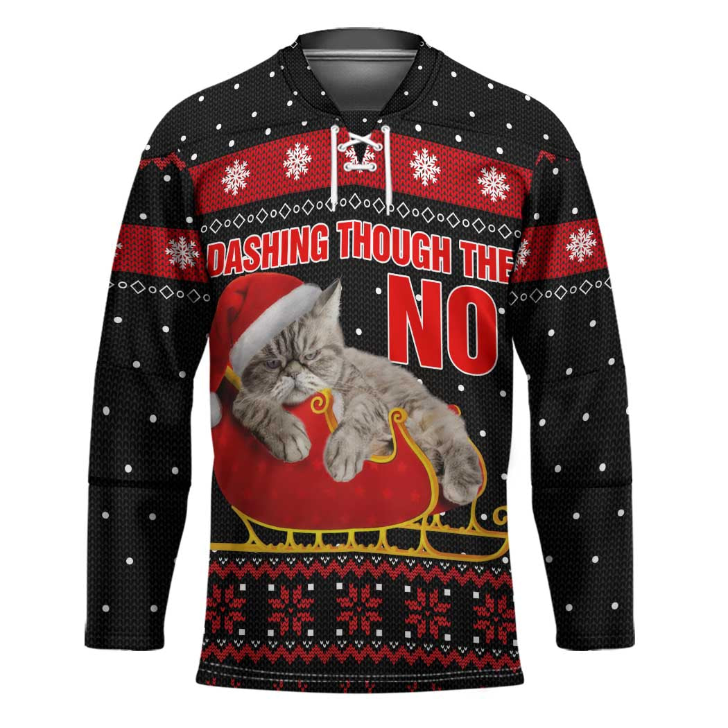 Cat Dashing Through The No Christmas Hockey Jersey Xmas Holiday Patterns - Wonder Print Shop